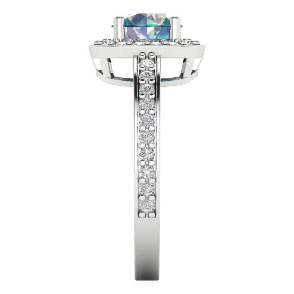 1.335 cttw Blue Moissanite Solitaire with Zirconia Simulated Diamond Accents Engagement Ring - Solid Gold (Round Cut,6.5mm)