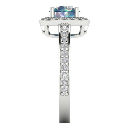 1.335 cttw Blue Moissanite Solitaire with Zirconia Simulated Diamond Accents Engagement Ring - Solid Gold (Round Cut,6.5mm)