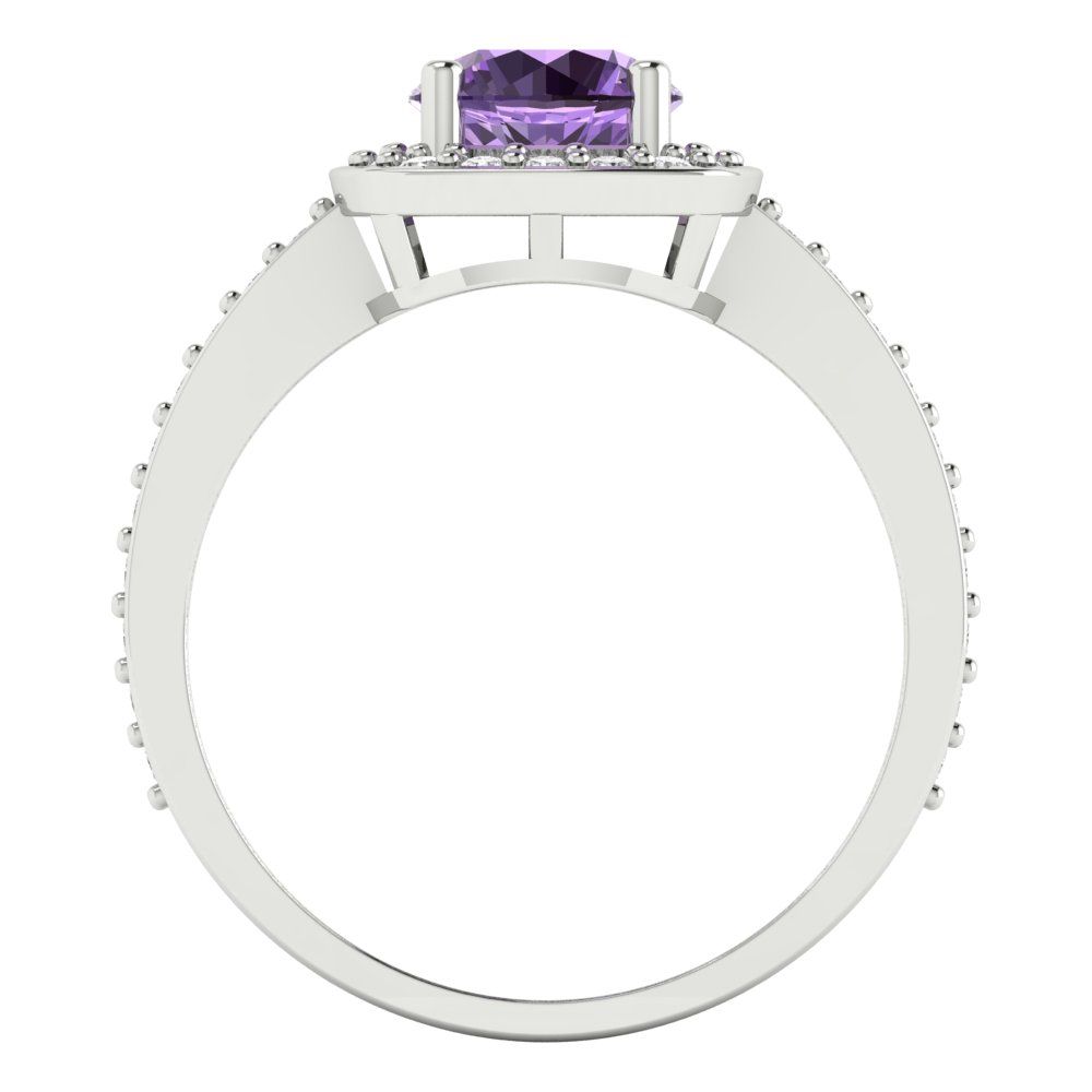 1.335 cttw Simulated Alexandrite Solitaire with Zirconia Simulated Diamond Accents Engagement Ring - Solid Gold (Round Cut,6.5mm)