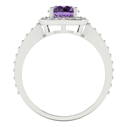 1.335 cttw Simulated Alexandrite Solitaire with Zirconia Simulated Diamond Accents Engagement Ring - Solid Gold (Round Cut,6.5mm)