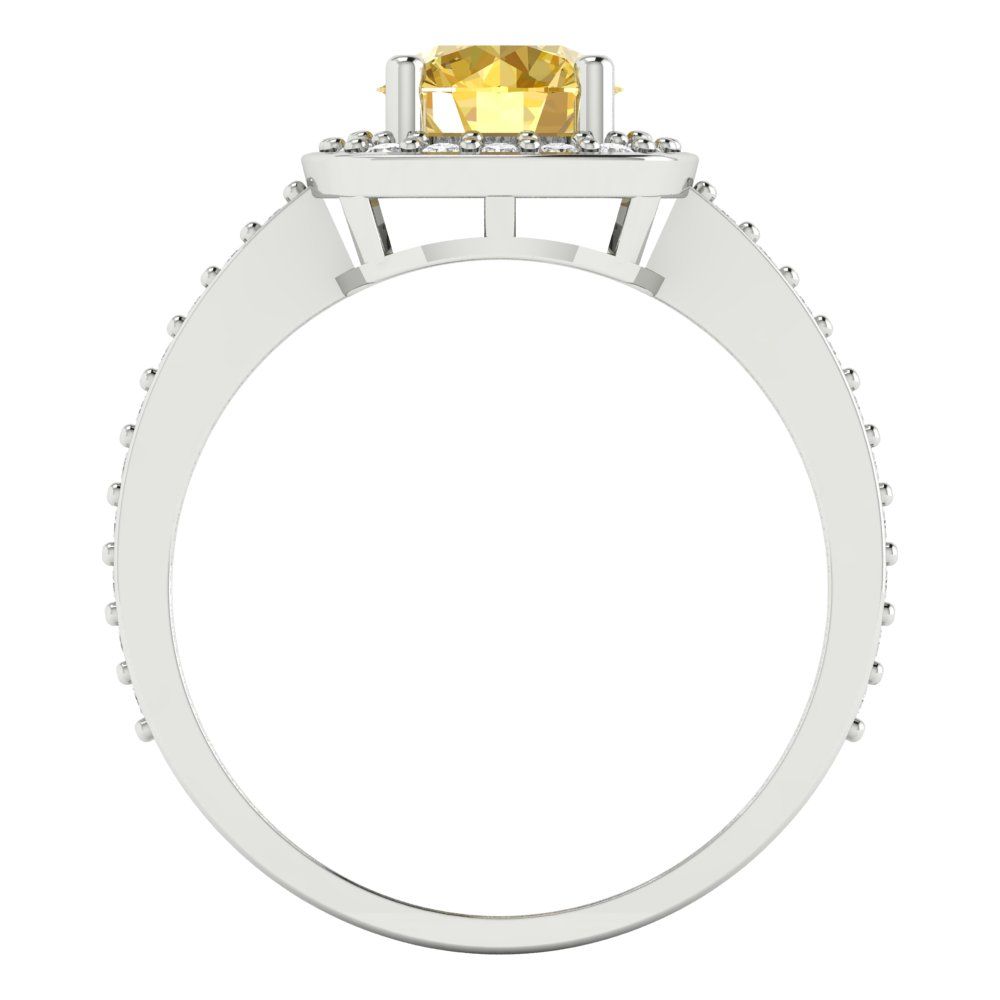 1.335 cttw Natural Citrine Solitaire with Zirconia Simulated Diamond Accents Engagement Ring - Solid Gold (Round Cut,6.5mm)