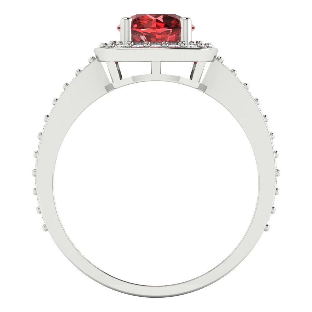1.335 cttw Natural Garnet Solitaire with Zirconia Simulated Diamond Accents Engagement Ring - Solid Gold (Round Cut,6.5mm)