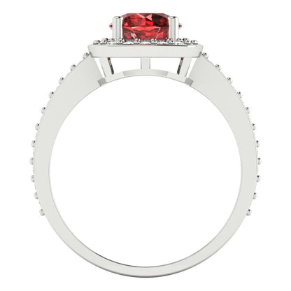 1.335 cttw Natural Garnet Solitaire with Zirconia Simulated Diamond Accents Engagement Ring - Solid Gold (Round Cut,6.5mm)