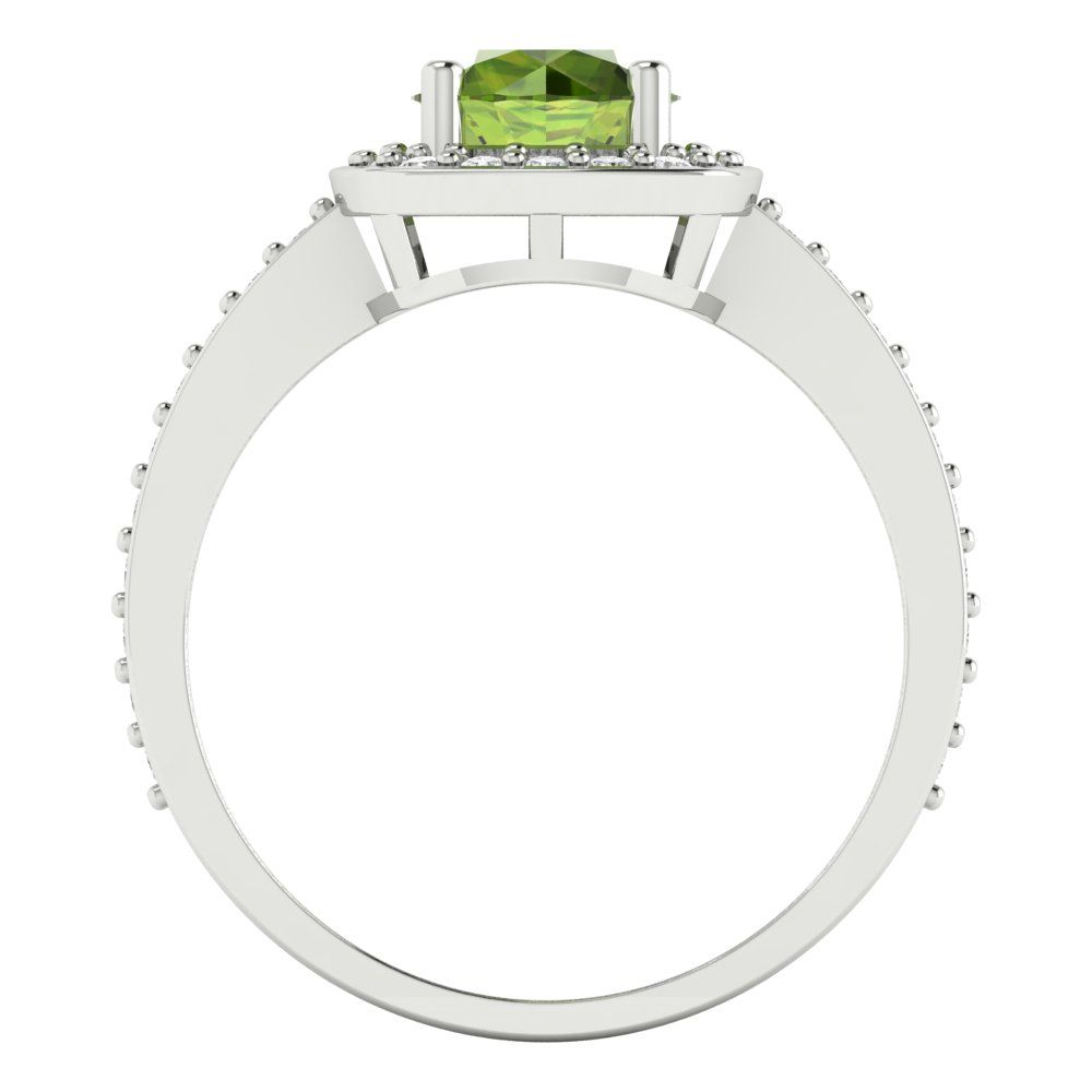 1.335 cttw Natural Peridot Solitaire with Zirconia Simulated Diamond Accents Engagement Ring - Solid Gold (Round Cut,6.5mm)