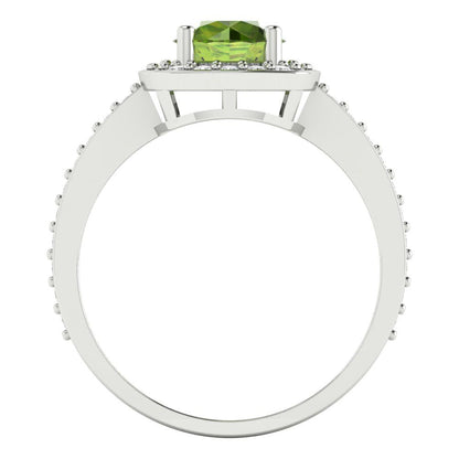 1.335 cttw Natural Peridot Solitaire with Zirconia Simulated Diamond Accents Engagement Ring - Solid Gold (Round Cut,6.5mm)