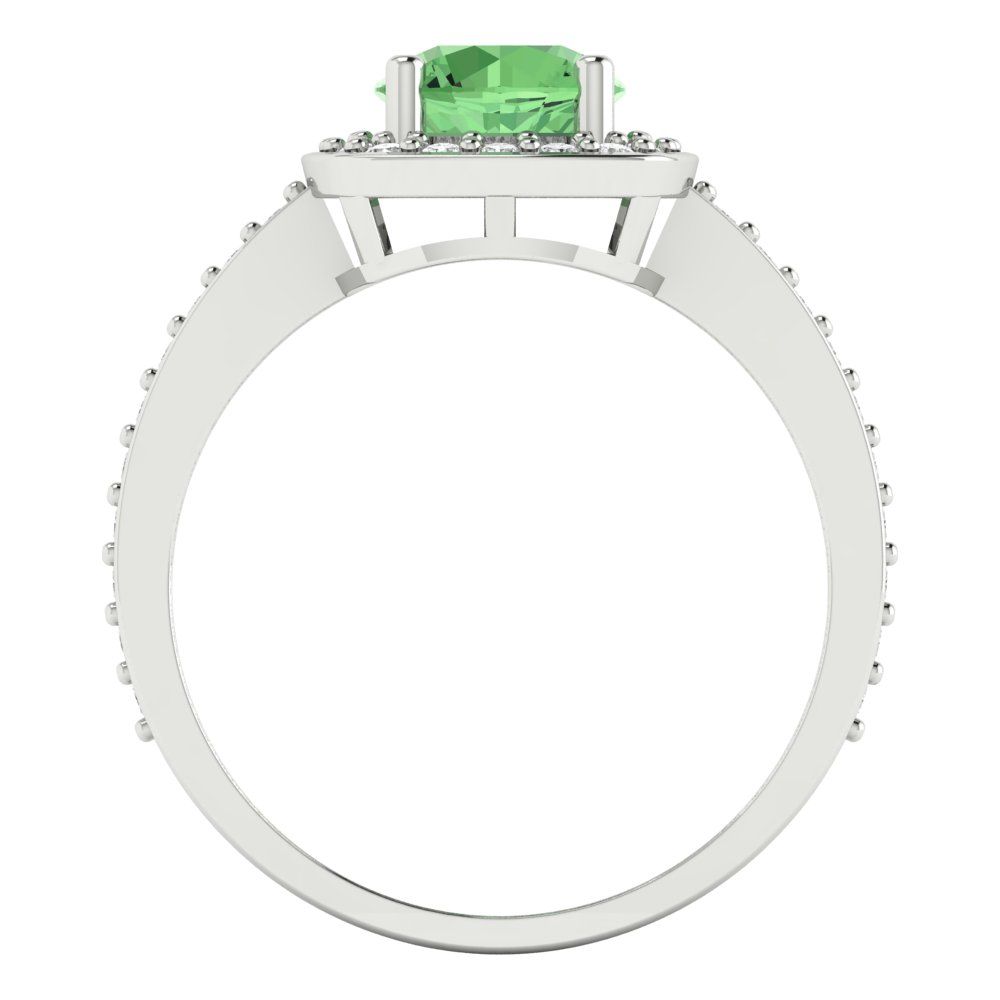 1.335 cttw Zirconia Simulated Green Diamond Solitaire with Zirconia Simulated Diamond Accents Engagement Ring - Solid Gold (VVS1, Round Cut,6.5mm)