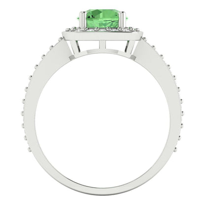 1.335 cttw Zirconia Simulated Green Diamond Solitaire with Zirconia Simulated Diamond Accents Engagement Ring - Solid Gold (VVS1, Round Cut,6.5mm)