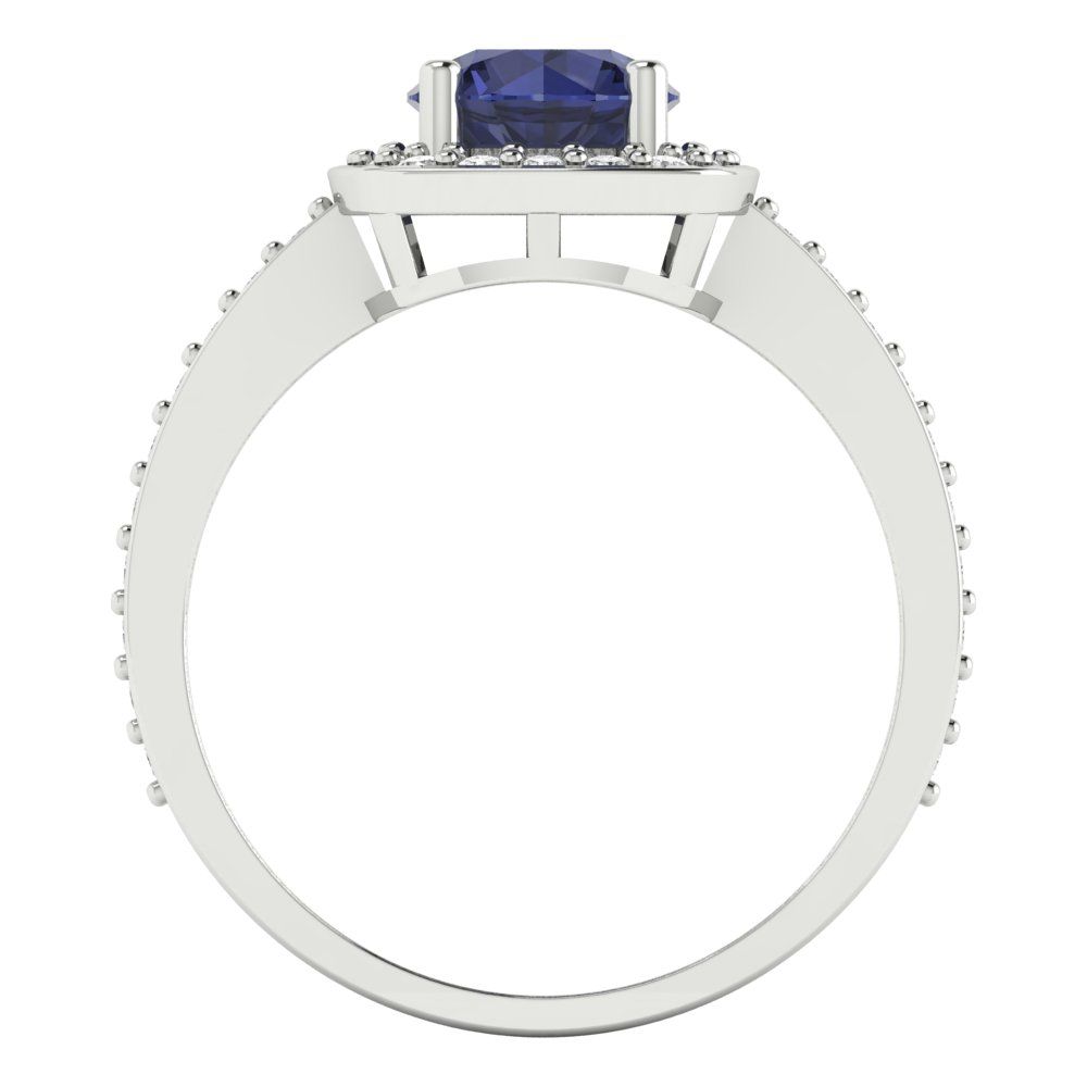 1.335 cttw Simulated Blue Sapphire Solitaire with Zirconia Simulated Diamond Accents Engagement Ring - Solid Gold (Round Cut,6.5mm)