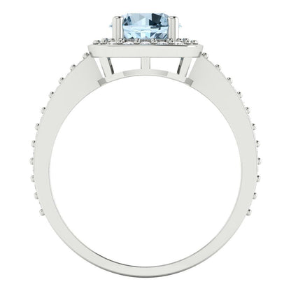 1.335 cttw Natural Swiss Blue Topaz Solitaire with Zirconia Simulated Diamond Accents Engagement Ring - Solid Gold (Round Cut,6.5mm)