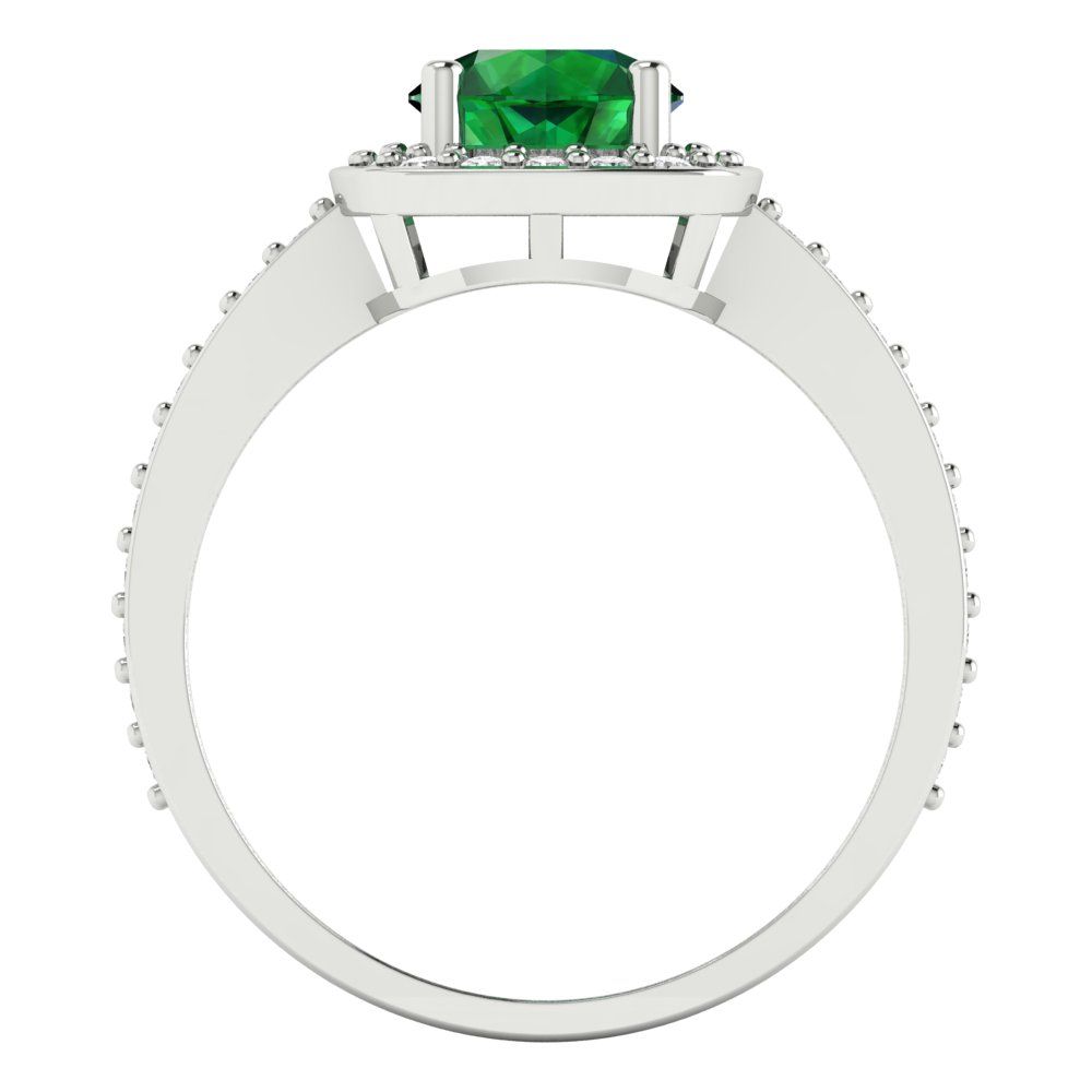 1.335 cttw Simulated Emerald Solitaire with Zirconia Simulated Diamond Accents Engagement Ring - Solid Gold (Round Cut,6.5mm)