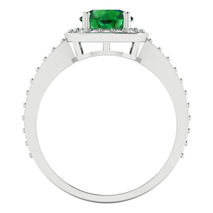 1.335 cttw Simulated Emerald Solitaire with Zirconia Simulated Diamond Accents Engagement Ring - Solid Gold (Round Cut,6.5mm)
