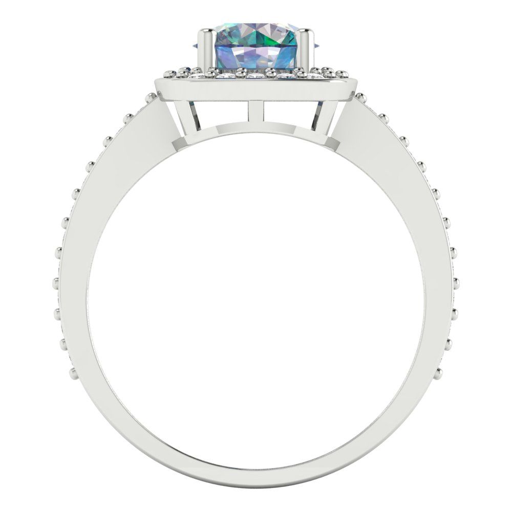 1.335 cttw Blue Moissanite Solitaire with Zirconia Simulated Diamond Accents Engagement Ring - Solid Gold (Round Cut,6.5mm)