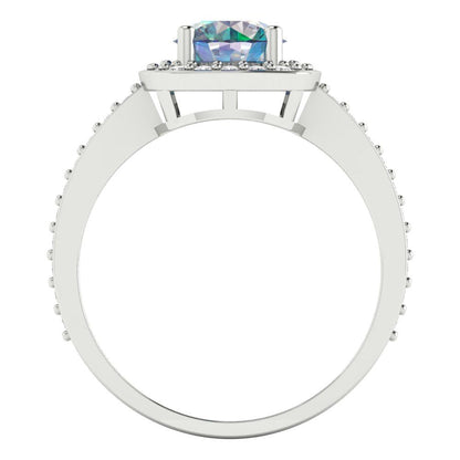 1.335 cttw Blue Moissanite Solitaire with Zirconia Simulated Diamond Accents Engagement Ring - Solid Gold (Round Cut,6.5mm)