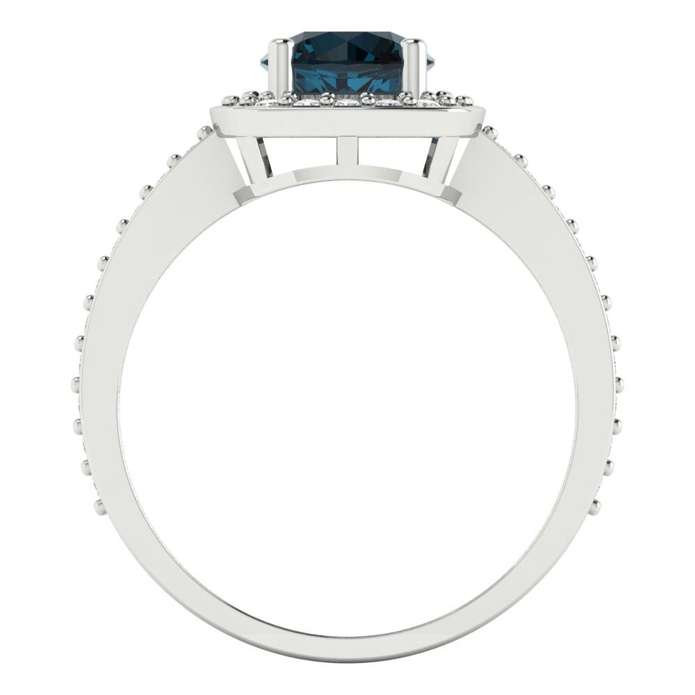 1.335 cttw Natural London Blue Topaz Solitaire with Zirconia Simulated Diamond Accents Engagement Ring - Solid Gold (Round Cut,6.5mm)