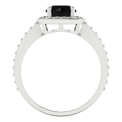 1.335 cttw Natural Onyx Solitaire with Zirconia Simulated Diamond Accents Engagement Ring - Solid Gold (Round Cut,6.5mm)