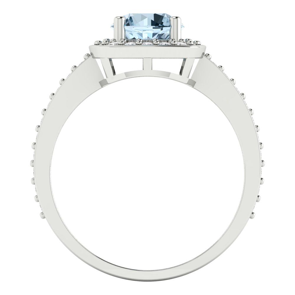 1.335 cttw Natural Aquamarine Solitaire with Zirconia Simulated Diamond Accents Engagement Ring - Solid Gold (Round Cut,6.5mm)