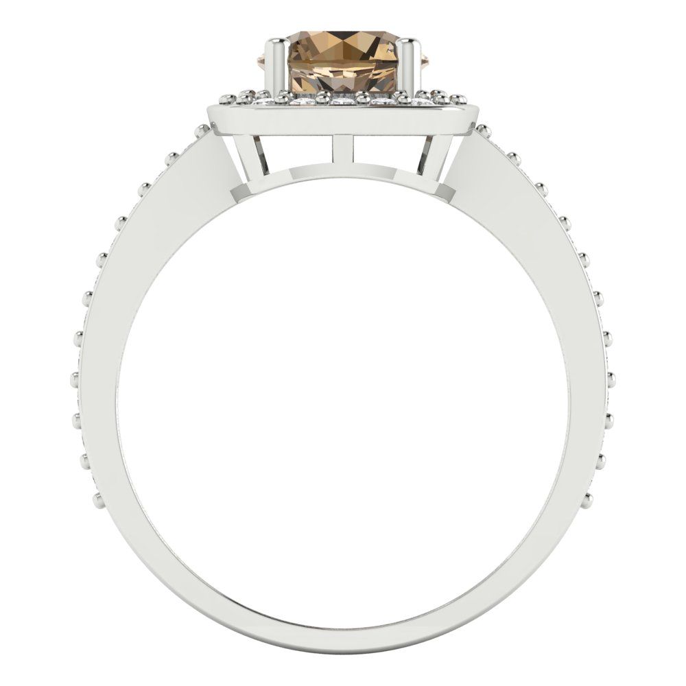 1.335 cttw Zirconia Simulated Champagne Diamond Solitaire with Zirconia Simulated Diamond Accents Engagement Ring - Solid Gold (VVS1, Round Cut,6.5mm)