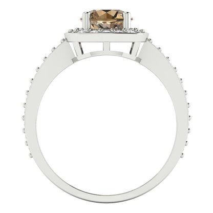 1.335 cttw Zirconia Simulated Champagne Diamond Solitaire with Zirconia Simulated Diamond Accents Engagement Ring - Solid Gold (VVS1, Round Cut,6.5mm)