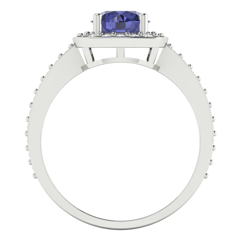 1.335 cttw Simulated Tanzanite Solitaire with Zirconia Simulated Diamond Accents Engagement Ring - Solid Gold (Round Cut,6.5mm)