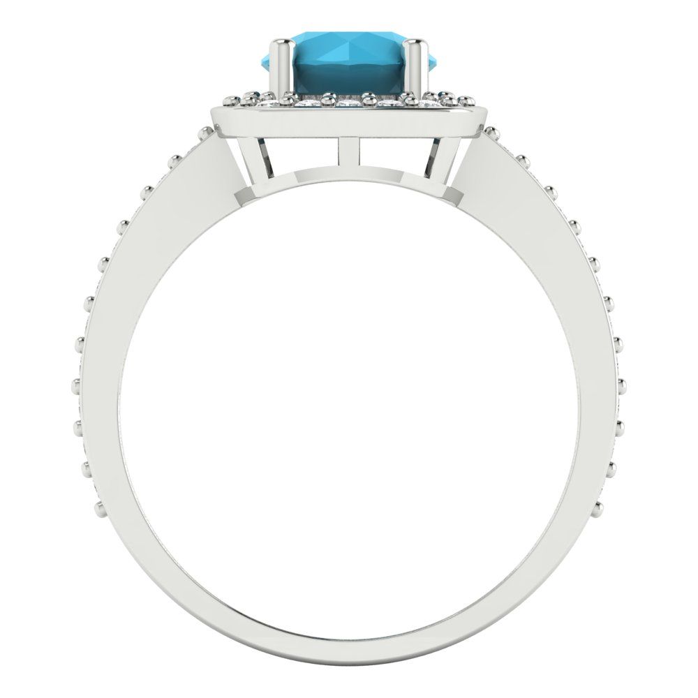 1.335 cttw Simulated Turquoise Solitaire with Zirconia Simulated Diamond Accents Engagement Ring - Solid Gold (Round Cut,6.5mm)