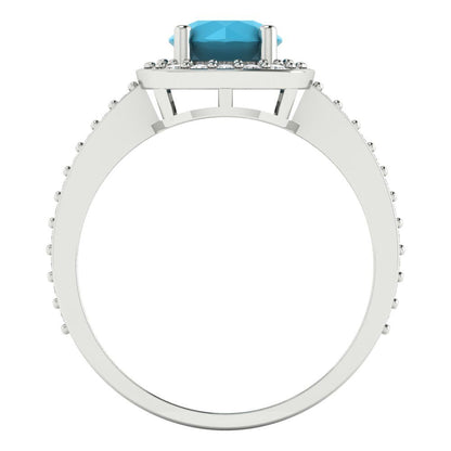 1.335 cttw Simulated Turquoise Solitaire with Zirconia Simulated Diamond Accents Engagement Ring - Solid Gold (Round Cut,6.5mm)