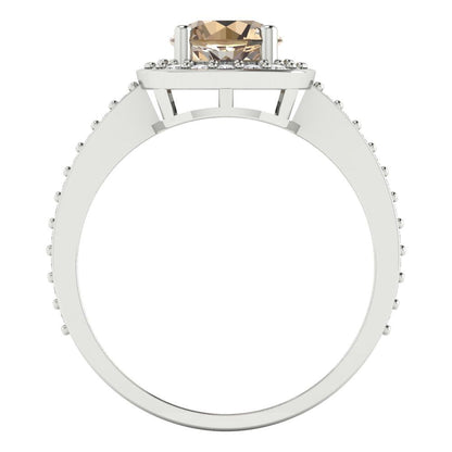 1.335 cttw Yellow Moissanite Solitaire with Zirconia Simulated Diamond Accents Engagement Ring - Solid Gold (Round Cut,6.5mm)