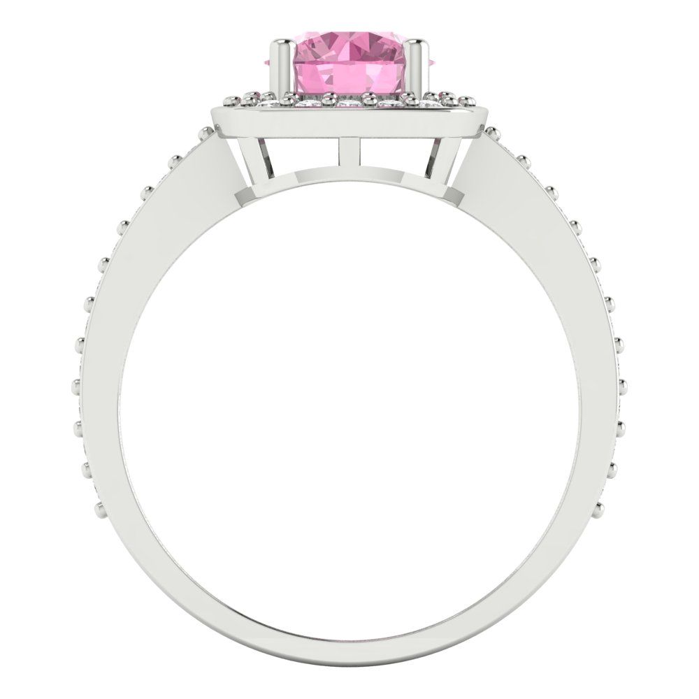 1.335 cttw Zirconia Simulated Pink Diamond Solitaire with Zirconia Simulated Diamond Accents Engagement Ring - Solid Gold (VVS1, Round Cut,6.5mm)