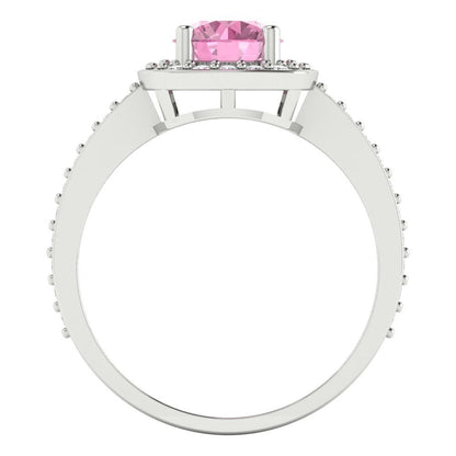 1.335 cttw Zirconia Simulated Pink Diamond Solitaire with Zirconia Simulated Diamond Accents Engagement Ring - Solid Gold (VVS1, Round Cut,6.5mm)