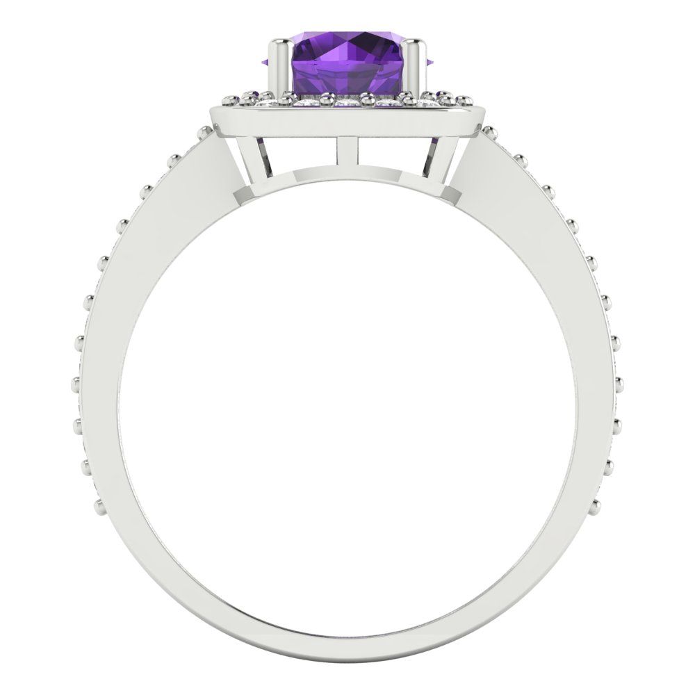 1.335 cttw Natural Amethyst Solitaire with Zirconia Simulated Diamond Accents Engagement Ring - Solid Gold (Round Cut,6.5mm)