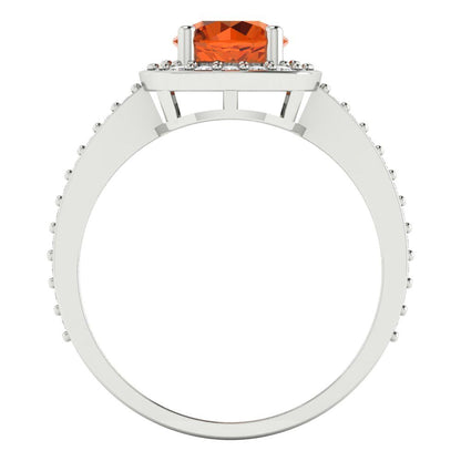 1.335 cttw Zirconia Simulated Red Diamond Solitaire with Zirconia Simulated Diamond Accents Engagement Ring - Solid Gold (VVS1, Round Cut,6.5mm)