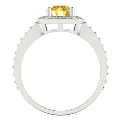 1.335 cttw Zirconia Simulated Yellow Diamond Solitaire with Zirconia Simulated Diamond Accents Engagement Ring - Solid Gold (VVS1, Round Cut,6.5mm)
