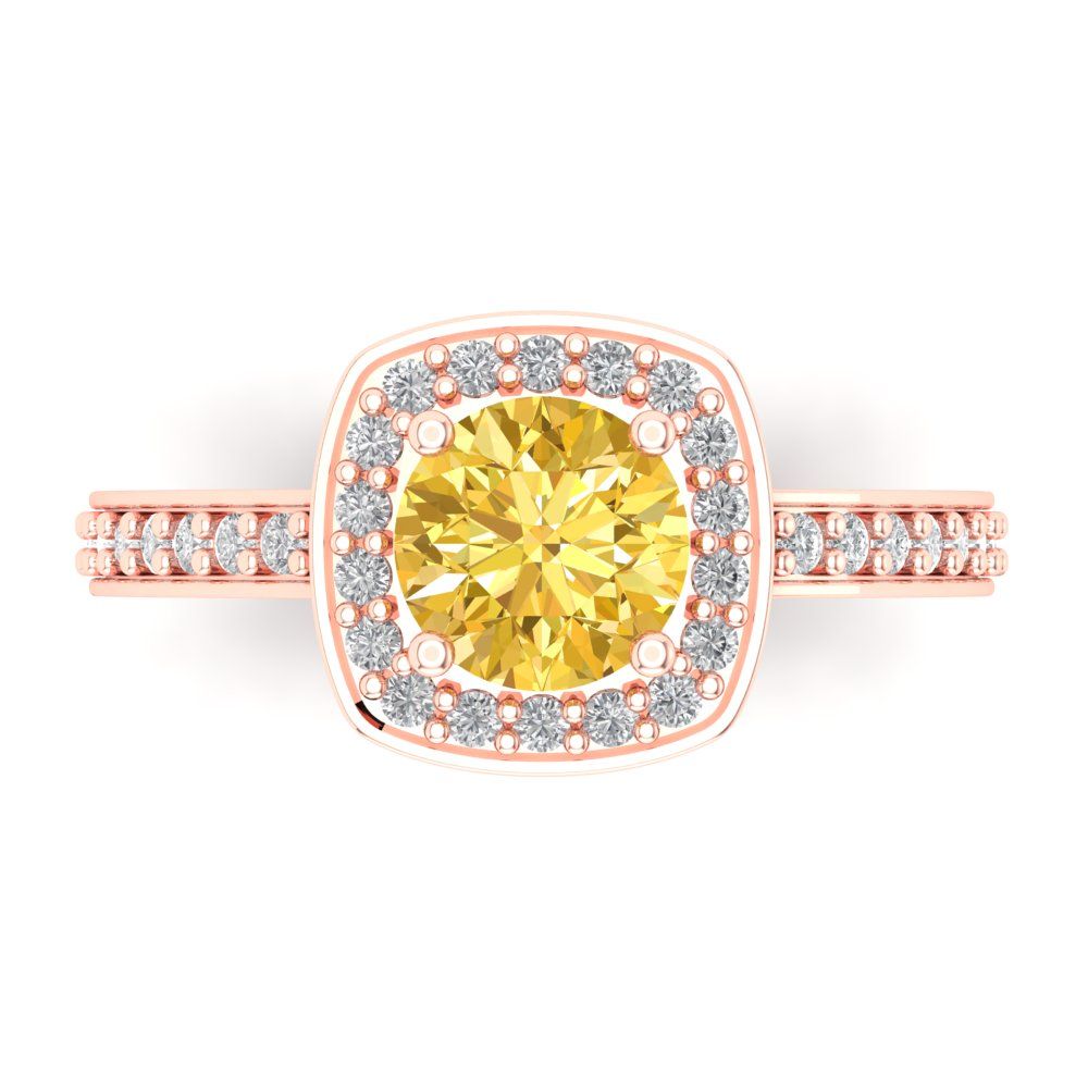 1.335 cttw Natural Citrine Solitaire with Zirconia Simulated Diamond Accents Engagement Ring - Solid Rose Gold (VVS1, Round Cut,6.5mm)