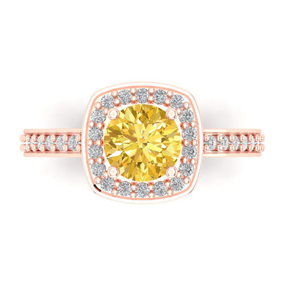 1.335 cttw Natural Citrine Solitaire with Zirconia Simulated Diamond Accents Engagement Ring - Solid Rose Gold (VVS1, Round Cut,6.5mm)
