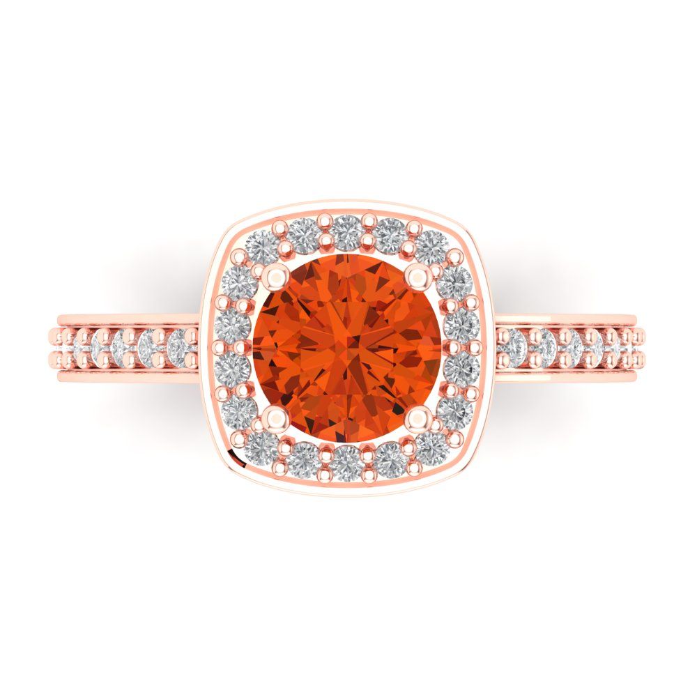 1.335 cttw Zirconia Simulated Red Diamond Solitaire with Zirconia Simulated Diamond Accents Engagement Ring - Solid Rose Gold (VVS1, Round Cut,6.5mm)