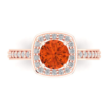 1.335 cttw Zirconia Simulated Red Diamond Solitaire with Zirconia Simulated Diamond Accents Engagement Ring - Solid Rose Gold (VVS1, Round Cut,6.5mm)