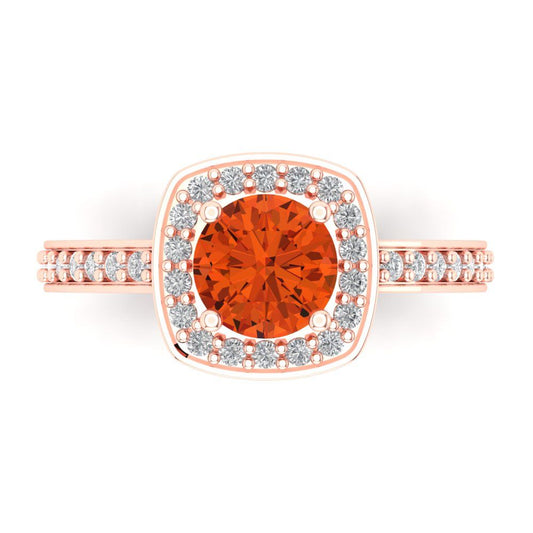 1.335 cttw Zirconia Simulated Red Diamond Solitaire with Zirconia Simulated Diamond Accents Engagement Ring - Solid Rose Gold (VVS1, Round Cut,6.5mm)