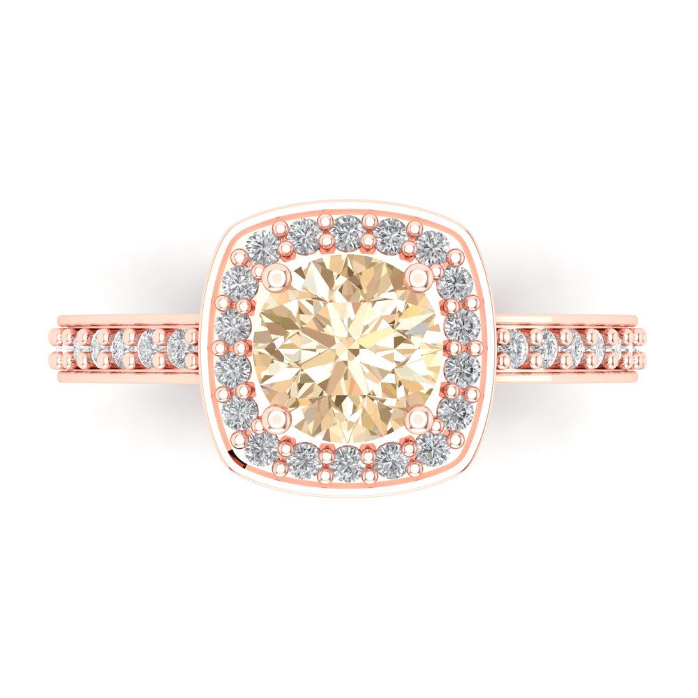 1.335 cttw Natural Morganite Solitaire with Zirconia Simulated Diamond Accents Engagement Ring - Solid Gold (Round Cut,6.5mm)