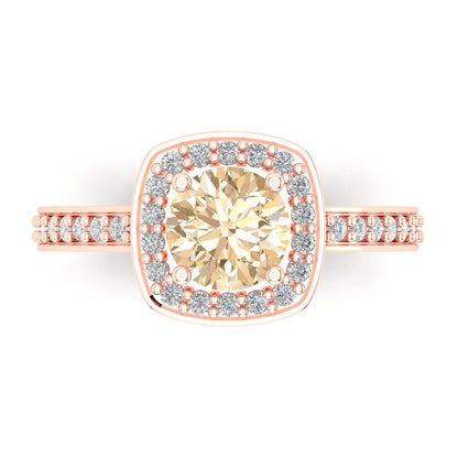 1.335 cttw Natural Morganite Solitaire with Zirconia Simulated Diamond Accents Engagement Ring - Solid Gold (Round Cut,6.5mm)