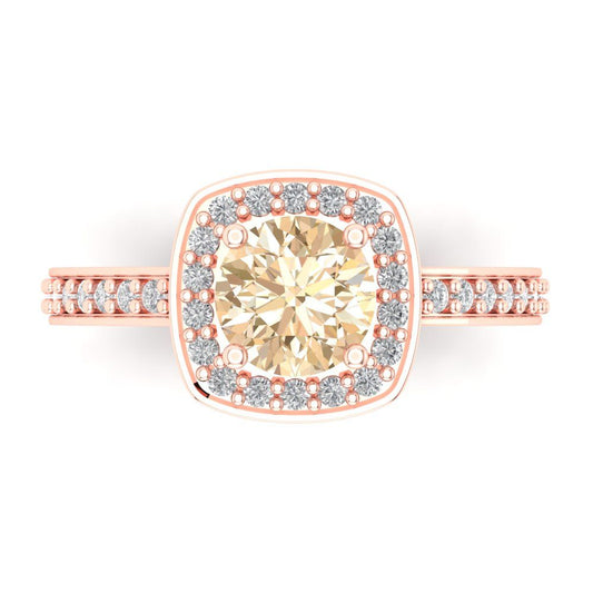1.335 cttw Natural Morganite Solitaire with Zirconia Simulated Diamond Accents Engagement Ring - Solid Rose Gold (VVS1, Round Cut,6.5mm)