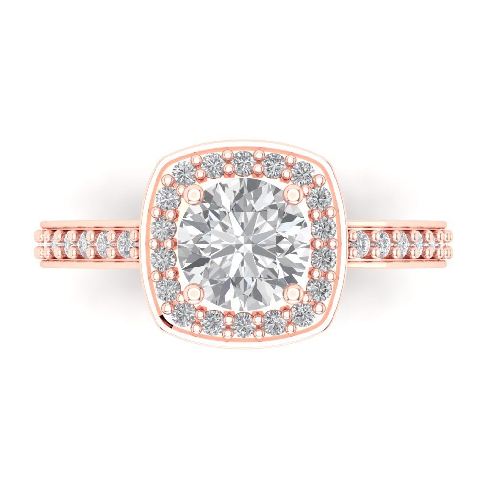 1.335 cttw Zirconia Simulated Diamond Solitaire with Zirconia Simulated Diamond Accents Engagement Ring - Solid Rose Gold (VVS1, Round Cut,6.5mm)