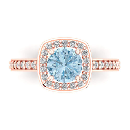 1.335 cttw Natural Sky Blue Topaz Solitaire with Zirconia Simulated Diamond Accents Engagement Ring - Solid Rose Gold (VVS1, Round Cut,6.5mm)