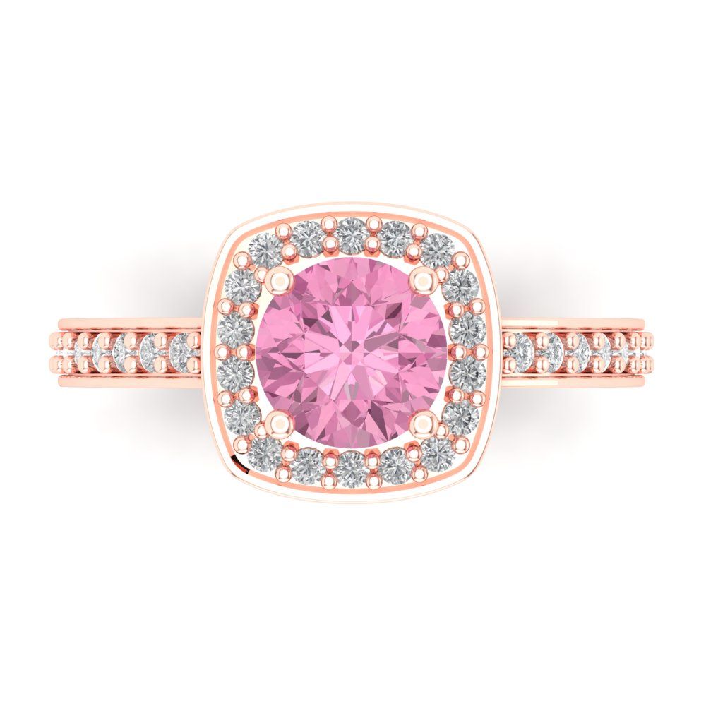 1.335 cttw Zirconia Simulated Pink Diamond Solitaire with Zirconia Simulated Diamond Accents Engagement Ring - Solid Gold (VVS1, Round Cut,6.5mm)