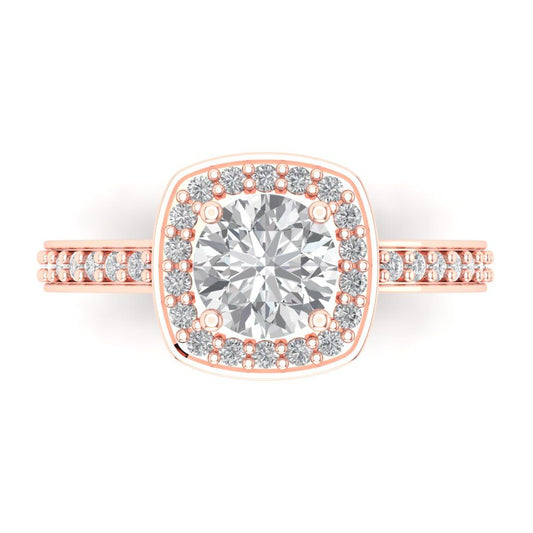 1.335 cttw Moissanite Solitaire with Zirconia Simulated Diamond Accents Engagement Ring - Solid Rose Gold (VVS1, Round Cut,6.5mm)