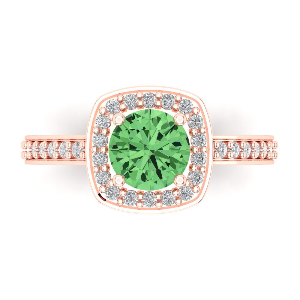 1.335 cttw Zirconia Simulated Green Diamond Solitaire with Zirconia Simulated Diamond Accents Engagement Ring - Solid Rose Gold (VVS1, Round Cut,6.5mm)