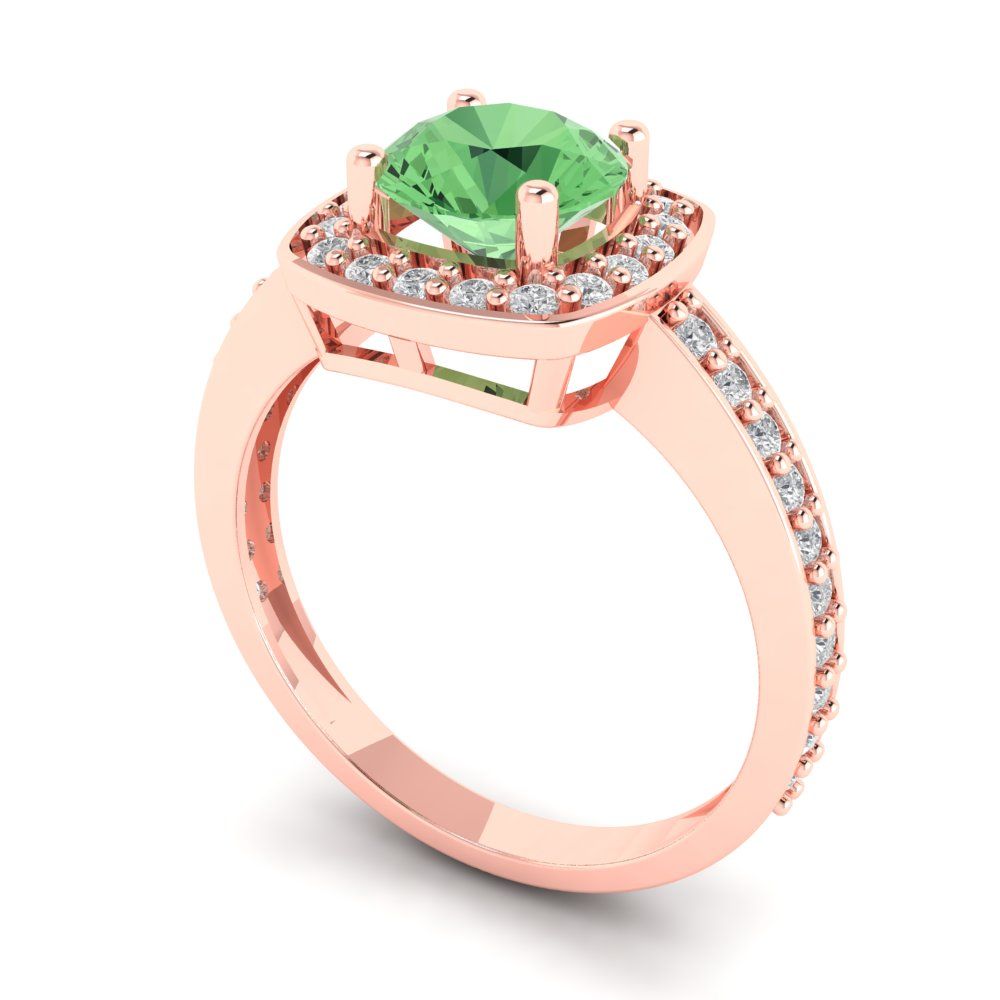 1.335 cttw Zirconia Simulated Green Diamond Solitaire with Zirconia Simulated Diamond Accents Engagement Ring - Solid Rose Gold (VVS1, Round Cut,6.5mm)