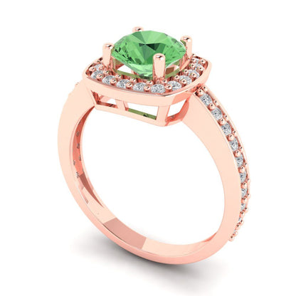 1.335 cttw Zirconia Simulated Green Diamond Solitaire with Zirconia Simulated Diamond Accents Engagement Ring - Solid Rose Gold (VVS1, Round Cut,6.5mm)