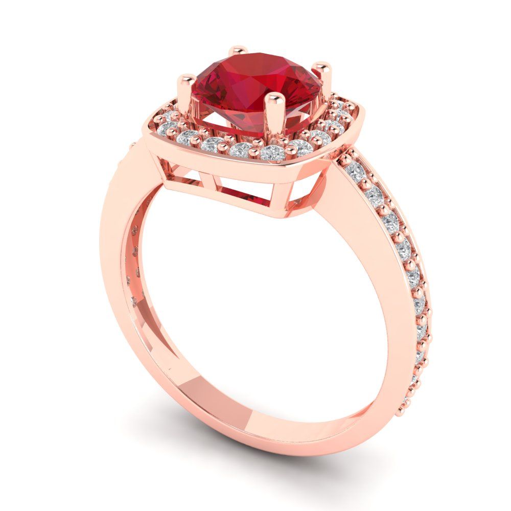 1.335 cttw Simulated Pink Tourmaline Solitaire with Zirconia Simulated Diamond Accents Engagement Ring - Solid Gold (Round Cut,6.5mm)