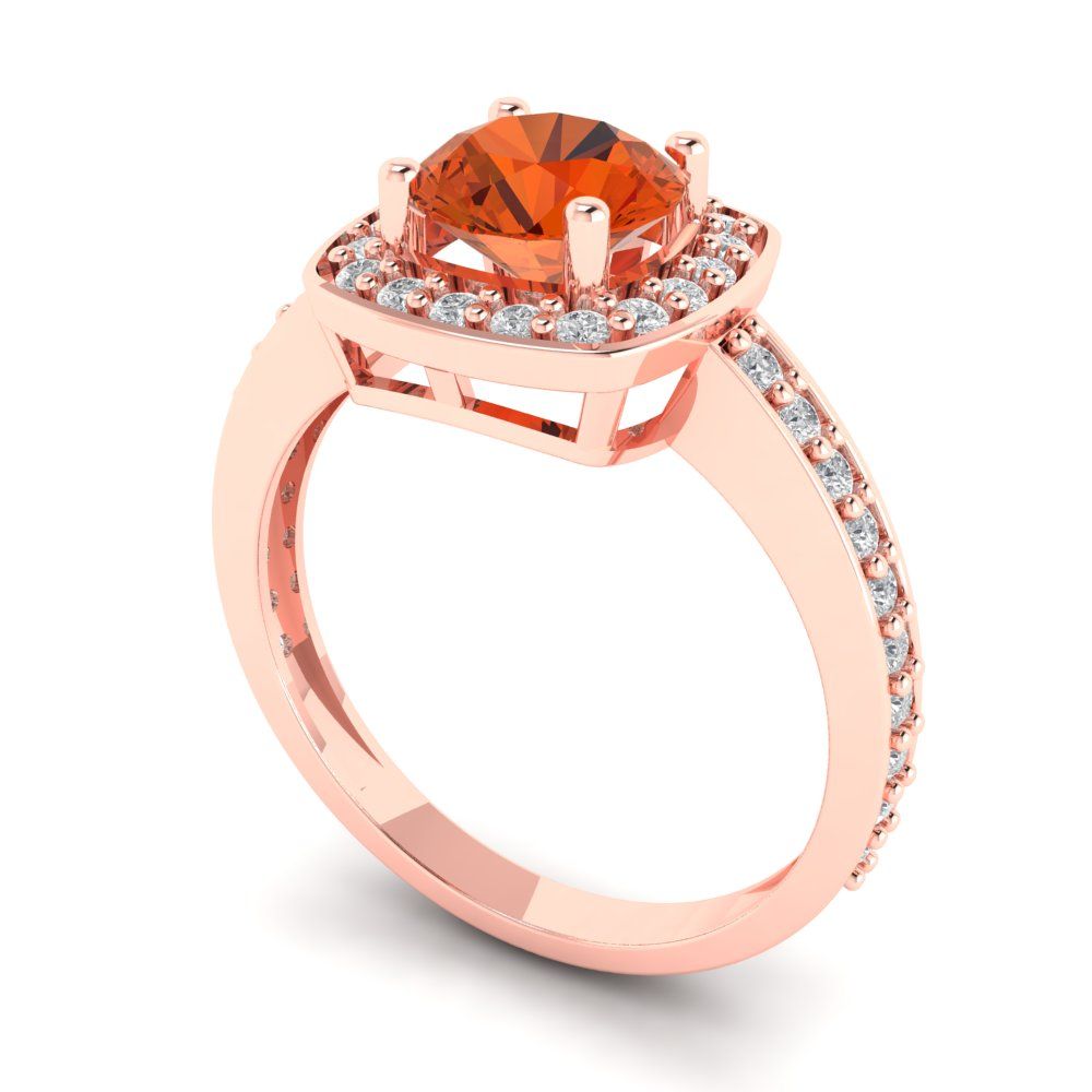 1.335 cttw Zirconia Simulated Red Diamond Solitaire with Zirconia Simulated Diamond Accents Engagement Ring - Solid Rose Gold (VVS1, Round Cut,6.5mm)