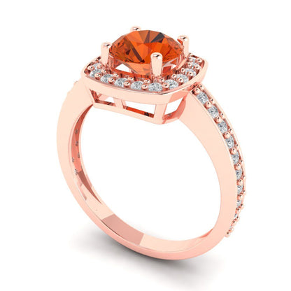 1.335 cttw Zirconia Simulated Red Diamond Solitaire with Zirconia Simulated Diamond Accents Engagement Ring - Solid Rose Gold (VVS1, Round Cut,6.5mm)