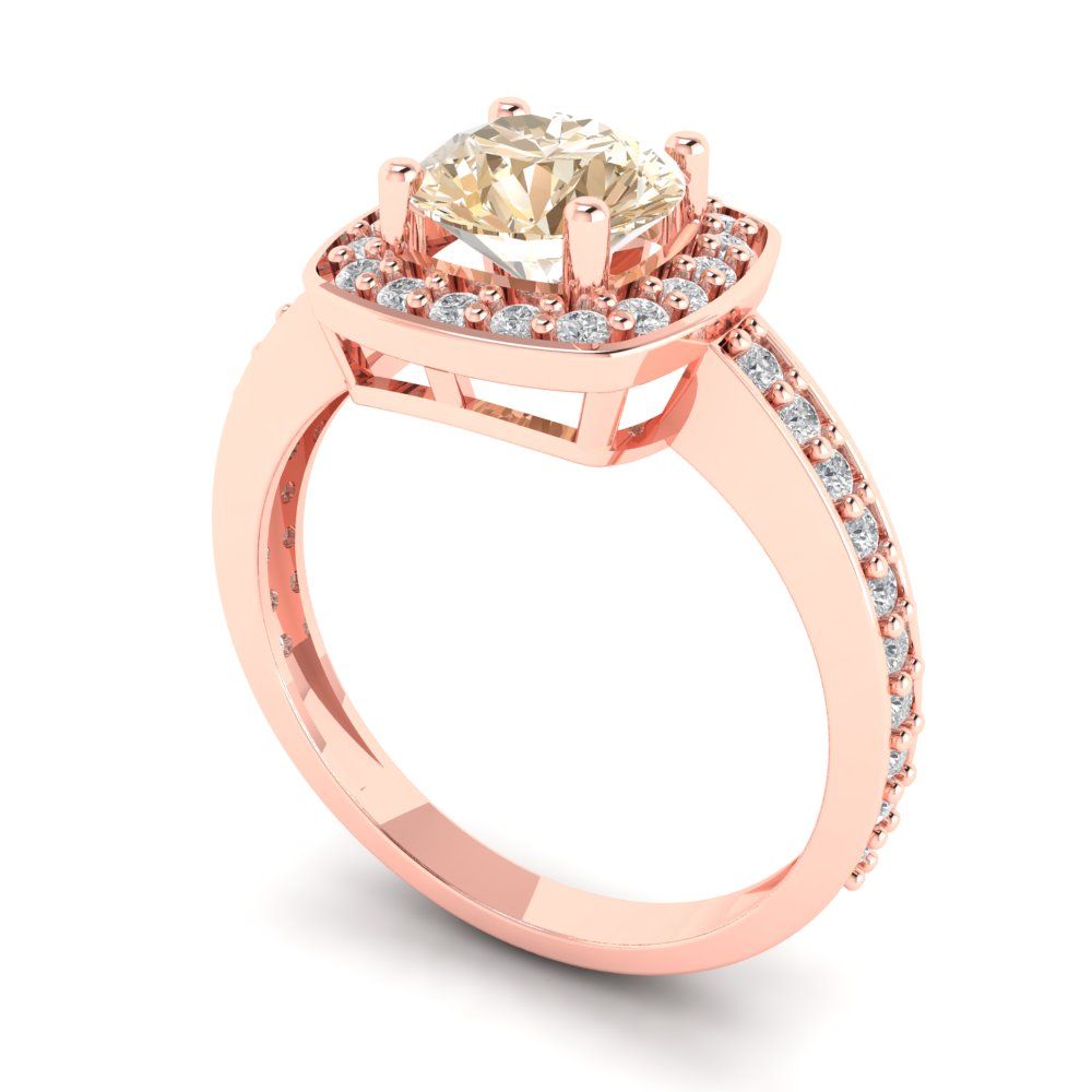 1.335 cttw Natural Morganite Solitaire with Zirconia Simulated Diamond Accents Engagement Ring - Solid Gold (Round Cut,6.5mm)